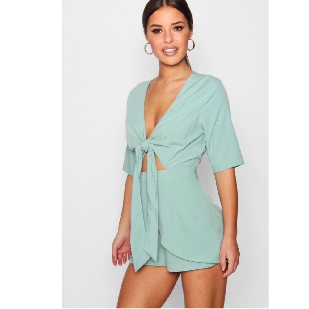 Petite Knot Front Plunge Romper